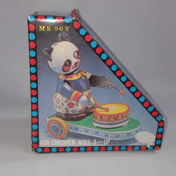 Clockwork Drumming Animal panda Vintage Band metal Tin Toy - Picture 2 of 2